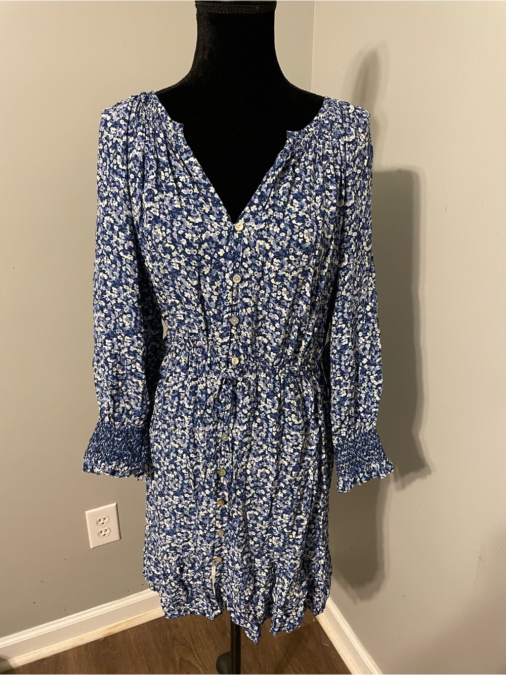 Rails Eliza Blue Floral Long-Sleeve Button Front Dress